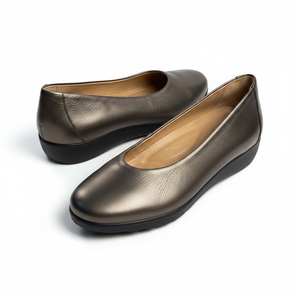 Brioso Waverly Sweetheart Wedge Pump Gunmetal Metallic Leather Shoes Womens 7.5